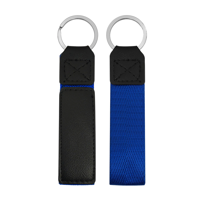 custom fashion premium men blue color keychain print Braided logo leather for sale