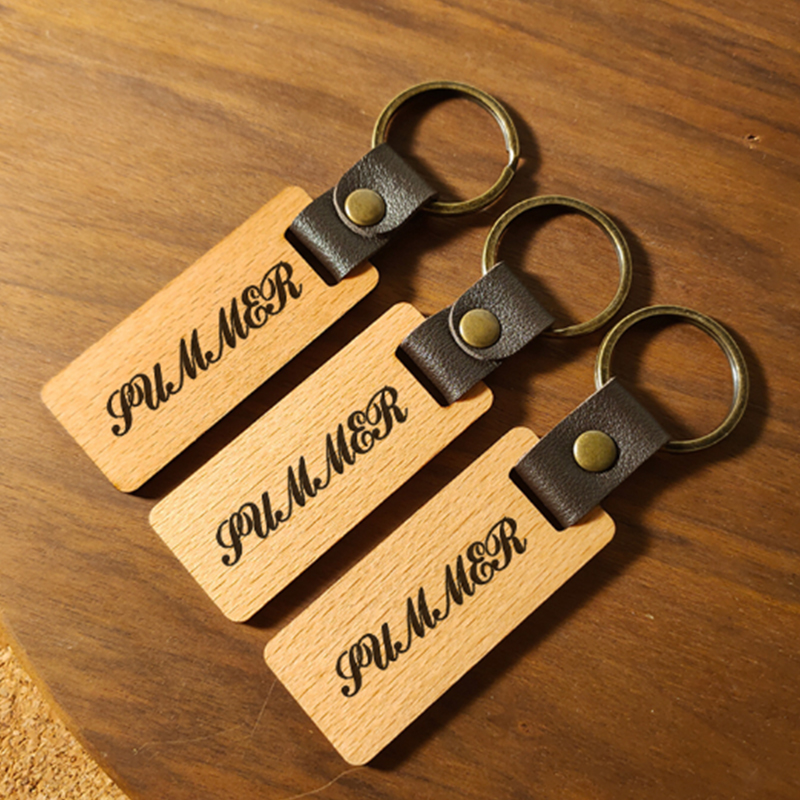 Wooden Key Chain Antique Bronze Metal Key Chain Leather Lettering Printing Laser Logo