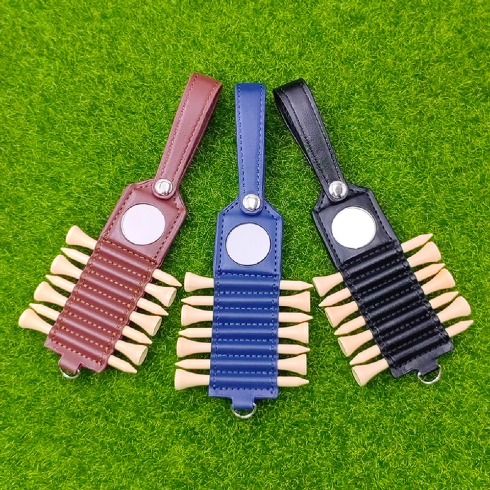 Golf Tee Bag Tag Storage Leather Case 7pcs Blank Ball Marker Accessories Leather Golf Tee Holder