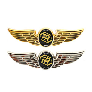 Custom Badge Round Metal Embossed 3d Gold Plated Wings Shape Aviation Airline for Souvenir Emblem Badge