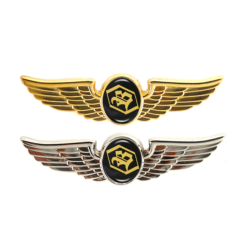 Custom Badge Round Metal Embossed 3d Gold Plated Wings Shape Aviation Airline for Souvenir Emblem Badge