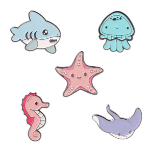 Personalized creative cartoon jellyfish hippo starfish whale series alloy paint brooch independent packaging