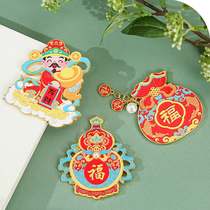 Bafanglaicai refrigerator magnet New Year God of Wealth metal refrigerator magnet Creative blessing bag magnetic sticker Spring Festival decorations