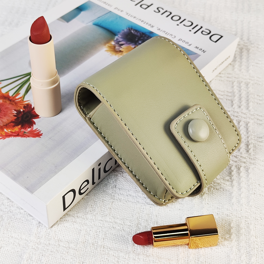 PU Mini Lipstick Leather Protective Case with Mirror Lipstick Leather Case Portable Lipstick Lipstick Storage Bag