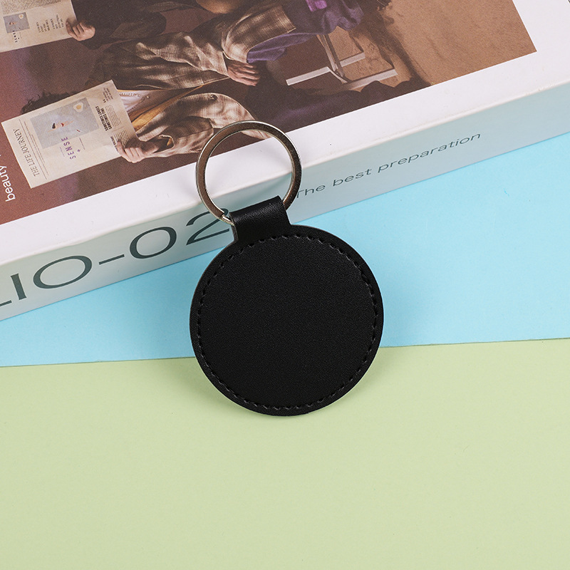 Creative Retro Pu Leather Keychain Imitation Leather Round Keychain Bag Accessories Pendant Car Keychain