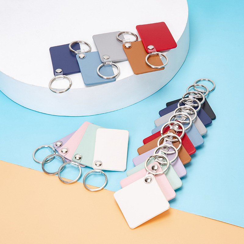 PU Leather Keychain Korean Version Square Macaron Solid Color Creative Key Ring Ornaments Car Key Can Be Printed Logo