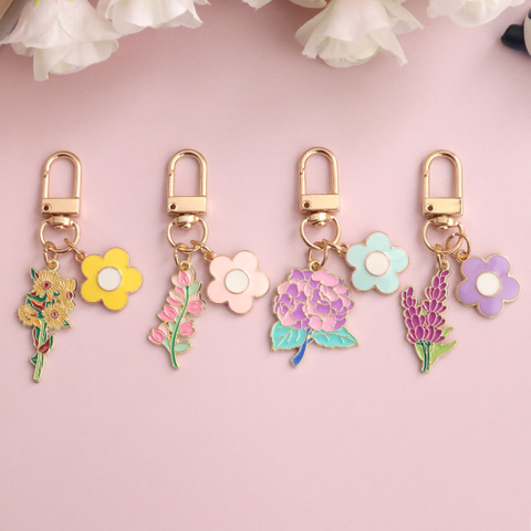 Little Fresh Sunflower Flower Alloy Keychain Couple's Book Bag Pendant Graduation Travel Commemorative Handheld Gift