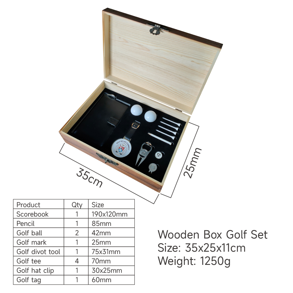 Customized Golf Accessories Gift Box Set Tag Ball Fork Ball Nail Cap Clip Score Book Mark Wooden Box Paper Box Current Mold