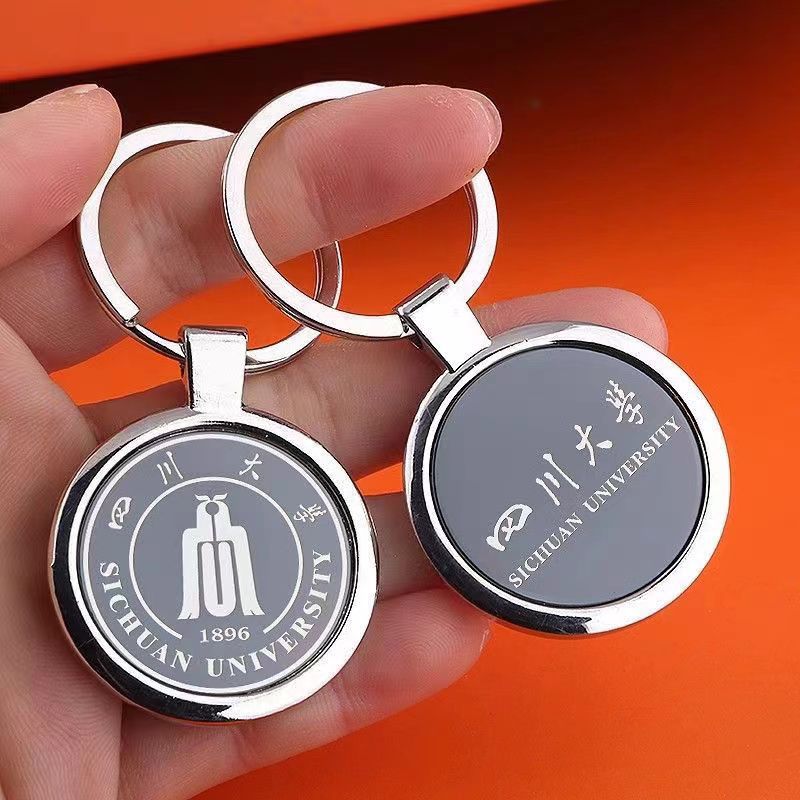 Double sided customized keychain, crystal photo engraving, customized university emblem, graduation commemorative gift