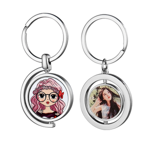 Heat transfer keychain metal rotating double-sided patch heat sublimation keychain can print photos and text