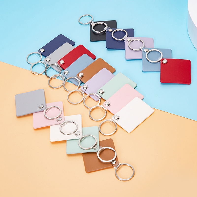 PU Leather Keychain Korean Version Square Macaron Solid Color Creative Key Ring Ornaments Car Key Can Be Printed Logo