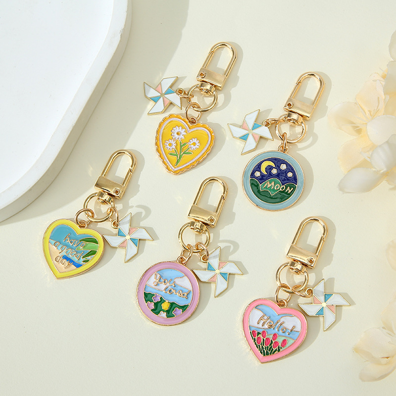 Small Fresh Flower Keychain Series Travel Commemorative Handheld Gift Metal Alloy Keychain