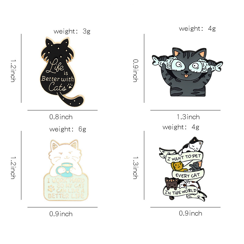 Cats only see fish Cute and funny cat combination badge Fashion small animal brooch jewelry