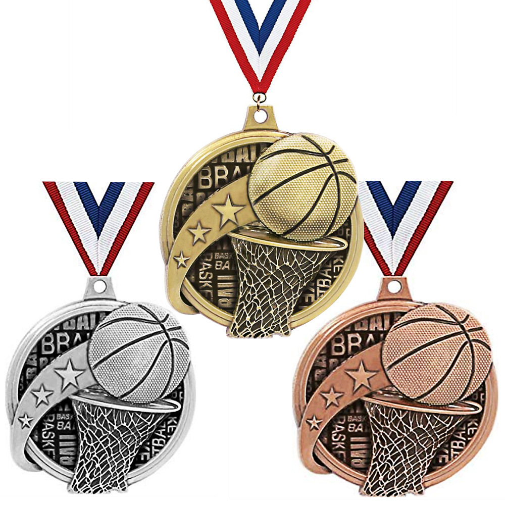 Customized metal medal 3D stereo school basketball game sports competition commemorative prize ribbon metal medal production