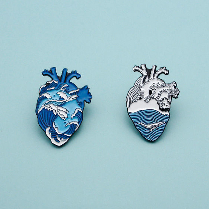 Wave heart brooch ins cartoon cute metal badge school bag pencil bag pin decoration