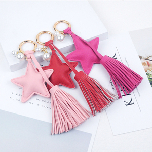 Customized Leather Keychain Car Pendant Star Tassel Metal Keychain Gift Printable Logo Cultural Creative Pendant High-end Anti-lost Retro Pu Leather Keychain