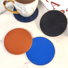 Simple Style PU Leather 10CM Round Coaster Waterproof Insulation Tea Coaster Can Print LOGO Coffee Mat