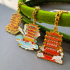 Chinese Style Famous Building Yellow Crane Tower Tengwang Pavilion Yueyang Tower Cultural Keychain Wuhan Tourist Attractions Metal Keychain