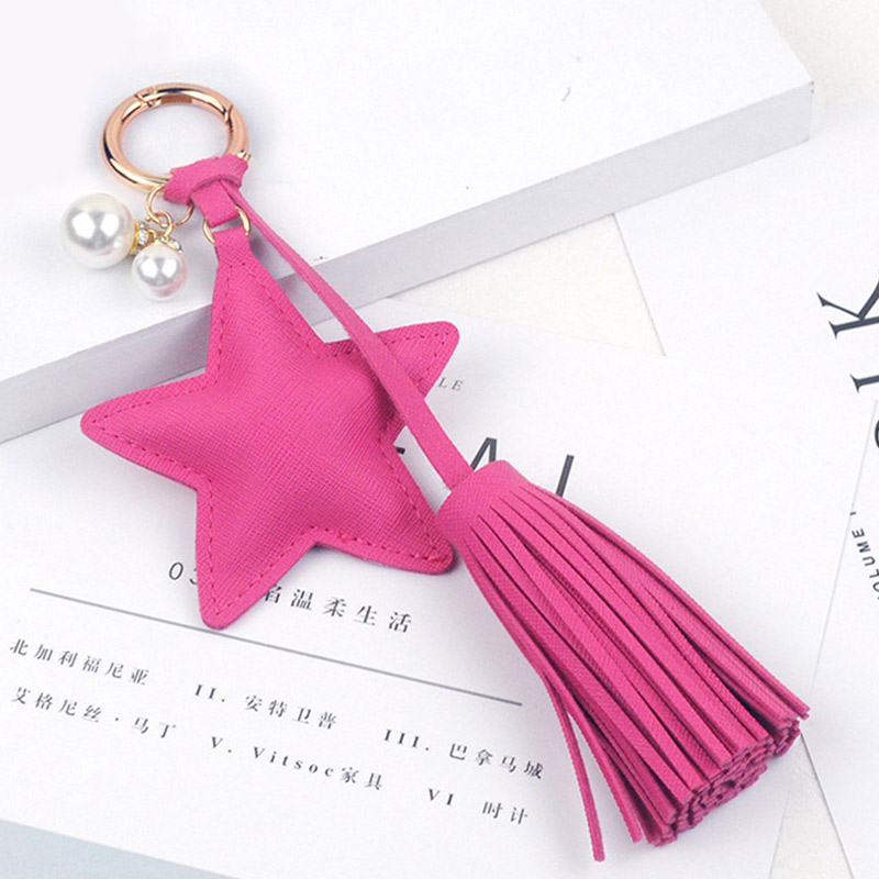 Customized Leather Keychain Car Pendant Star Tassel Metal Keychain Gift Printable Logo Cultural Creative Pendant High-end Anti-lost Retro Pu Leather Keychain