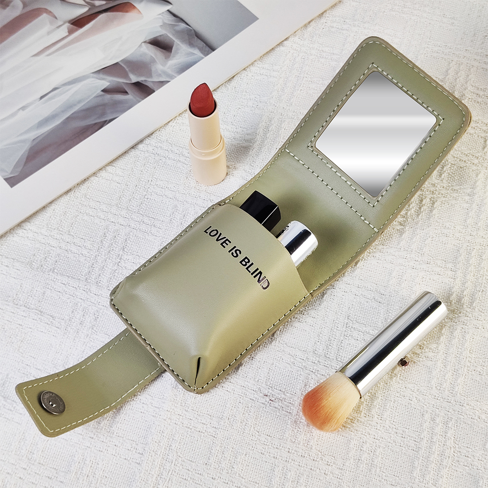 PU Mini Lipstick Leather Protective Case with Mirror Lipstick Leather Case Portable Lipstick Lipstick Storage Bag