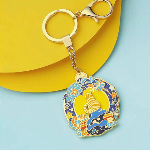 Factory customized rotating keychain metal alloy imitation enamel craftsmanship multi-color baked paint small gift customization