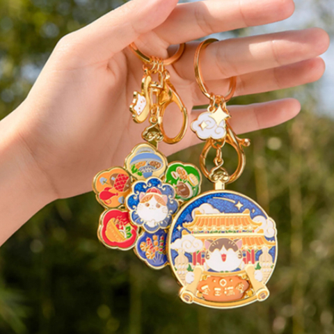 Cat Good Luck Rotating Keychain Glitter Powder Chinese Style Cultural And Creative Schoolbag Cute Small Ornaments Gift New Year Birthday Gift Soft Enamel