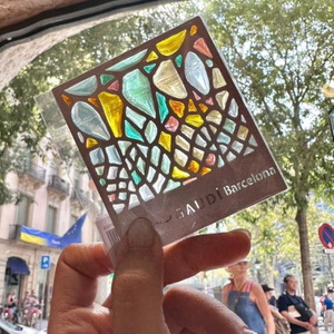 La Familia Sagrada Mira Transparent Refrigerator with Colorful Light And Shadow Text of Barcelona As A Souvenir