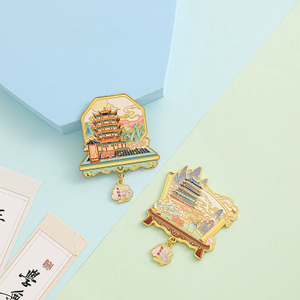 Metal refrigerator magnet Nanchang Tengwang Pavilion Wuhan Yellow Crane Tower scenic spot tourist souvenir color printed magnet pendant gift