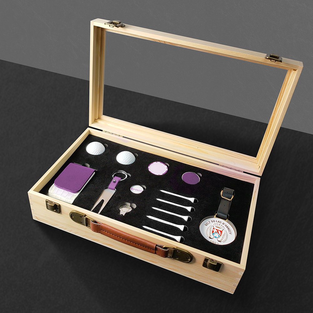 Customized golf accessories high-end gift box set tag ball fork ball nail cap clip mark wooden box paper box current mold