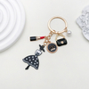 Light Luxury Ins Fashion Style Oil Drop Girl Classic Black Skirt Pearl Bag Keychain Metal Jewelry Pendant