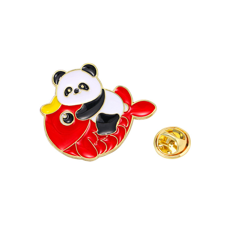 Chinese New Year Panda Cartoon Brooch Cute Auspicious and Happy Success God of Wealth Koi Metal Badge