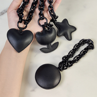 Ins style cute iron chain ring love leather pendant trendy keychain bag small gift