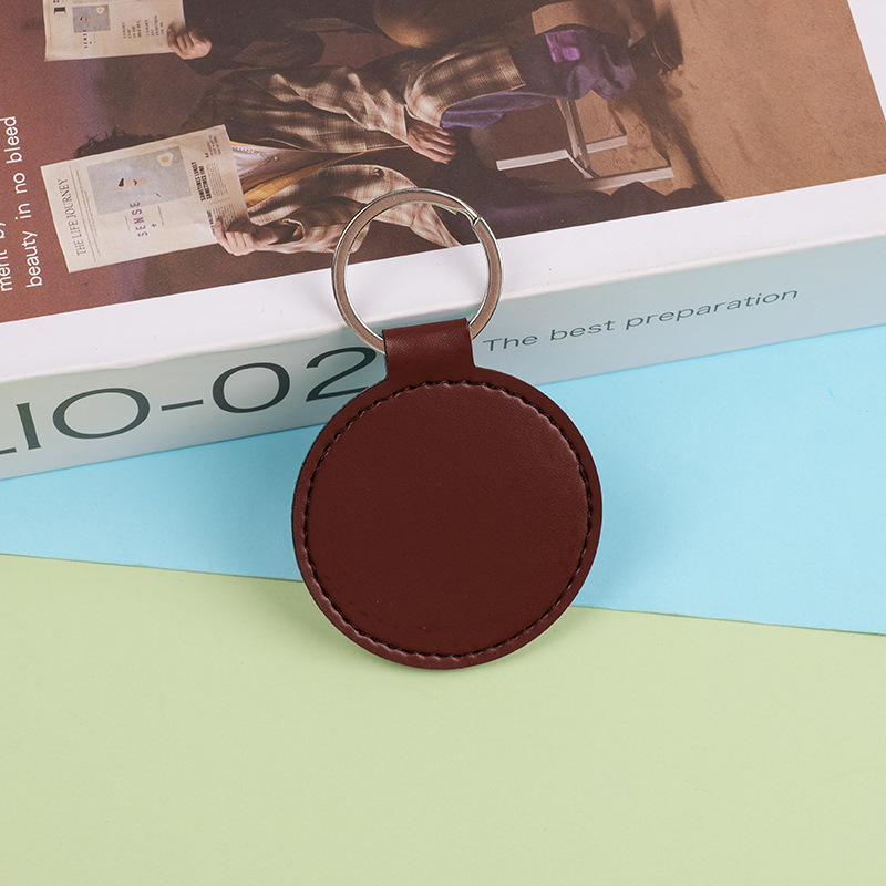 Creative Retro Pu Leather Keychain Imitation Leather Round Keychain Bag Accessories Pendant Car Keychain