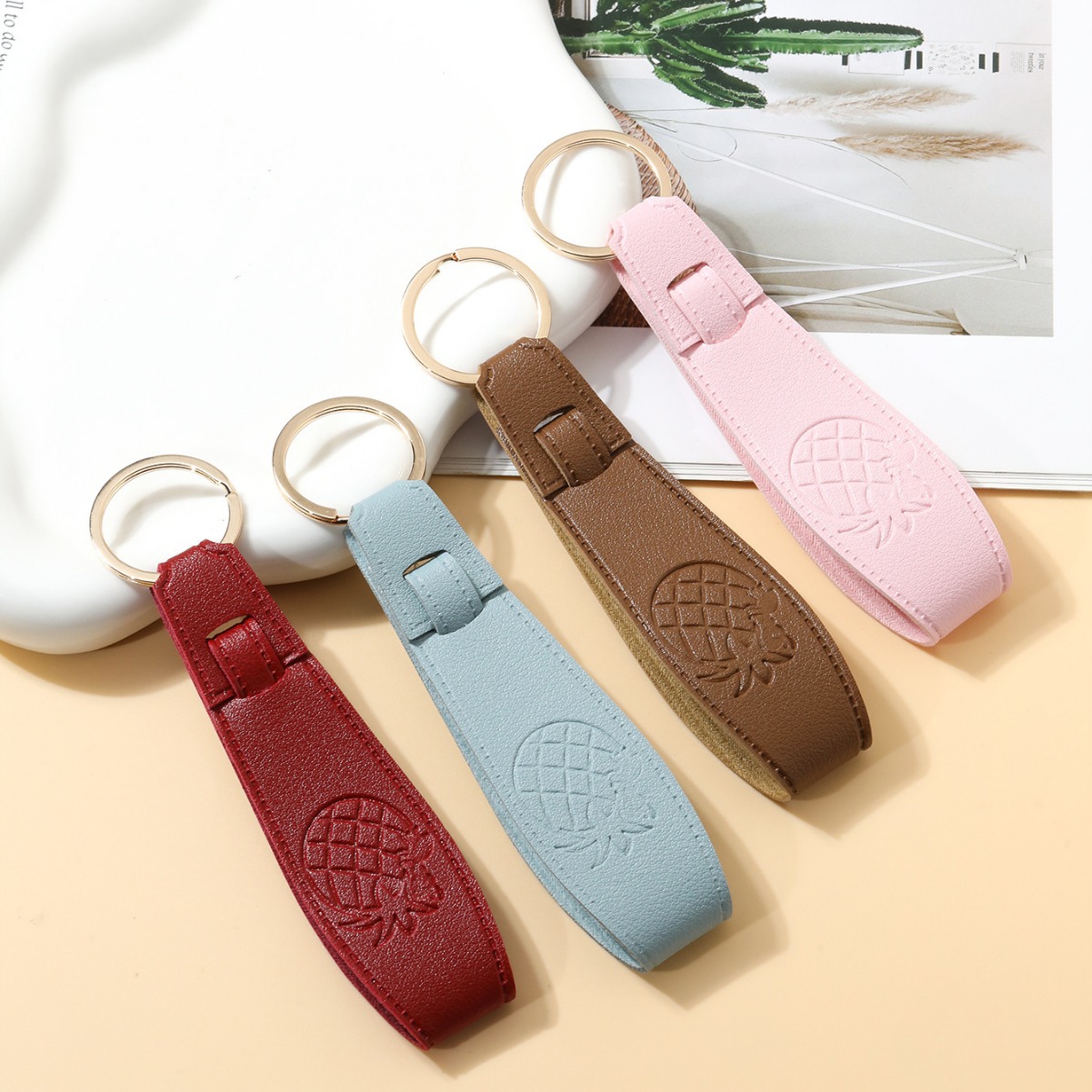 Pineapple Long Leather Universal Keychain Cheap Simple Bag Pendant Car Ins Accessories Gift