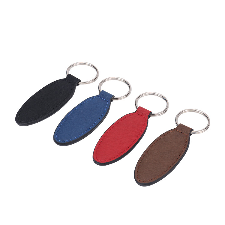 Leather keychain laser printable logo blank small gift advertising gift PU leather key pendant