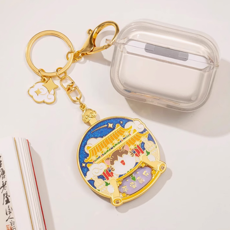 Cat Good Luck Rotating Keychain Glitter Powder Chinese Style Cultural And Creative Schoolbag Cute Small Ornaments Gift New Year Birthday Gift Soft Enamel