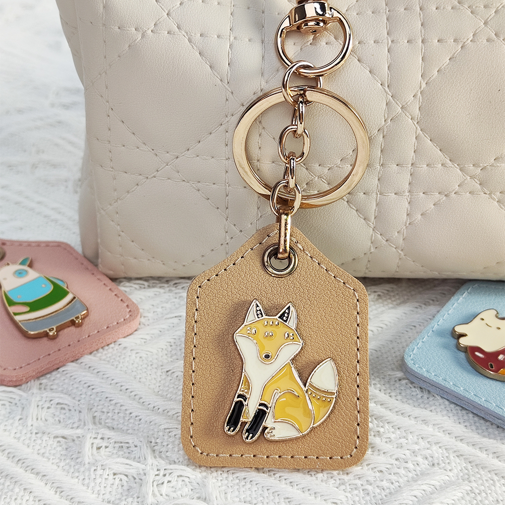 Cute Fox Animal PU Leather Small Pendant Couple Alloy Keychain