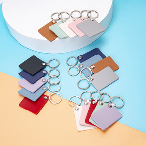 PU Leather Keychain Korean Version Square Macaron Solid Color Creative Key Ring Ornaments Car Key Can Be Printed Logo