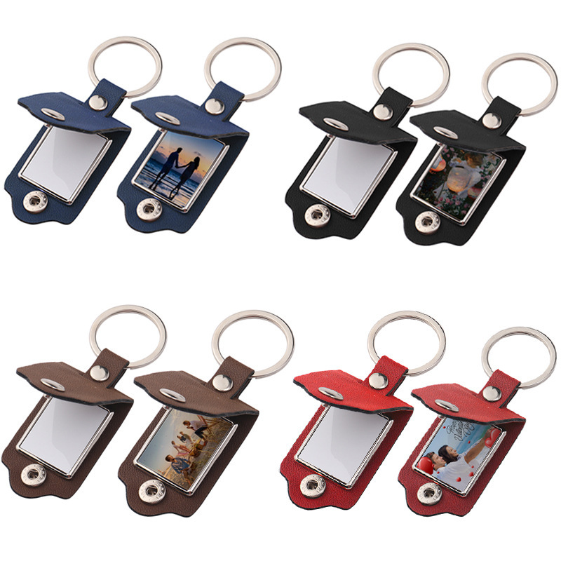 Car key chain pendant personalized leather case photo frame key chain can add LOGO heat transfer pendant