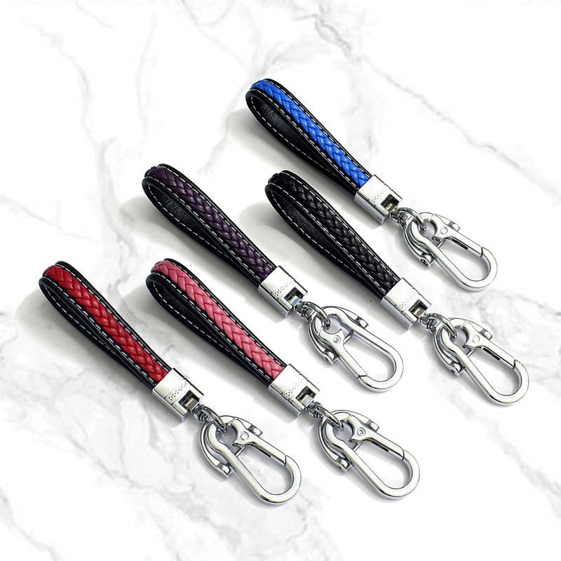 Thickened braided rope keychain high-grade metal men and women handmade DIY leather car keychain keychain pendant