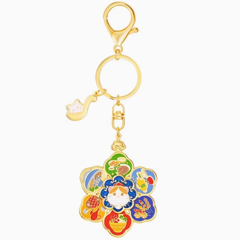 Cat Good Luck Rotating Keychain Glitter Powder Chinese Style Cultural And Creative Schoolbag Cute Small Ornaments Gift New Year Birthday Gift Soft Enamel