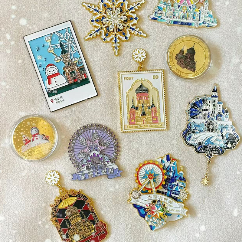 Harbin Tourism Cultural and Creative Zinc Alloy Fridge Magnet Central Street Church Ice and Snow World Souvenir