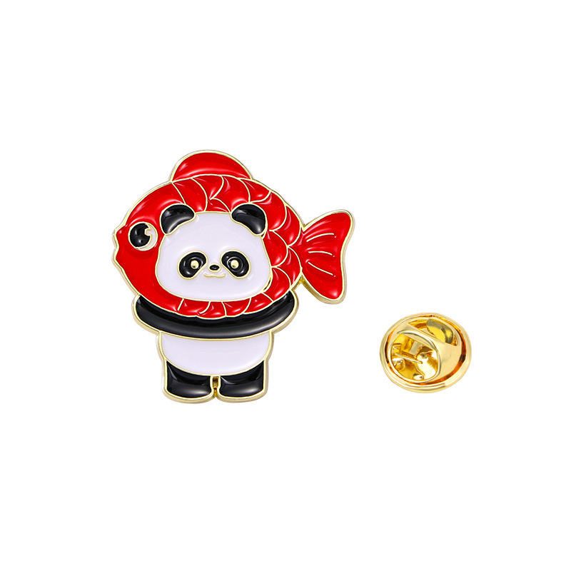 Chinese New Year Panda Cartoon Brooch Cute Auspicious and Happy Success God of Wealth Koi Metal Badge