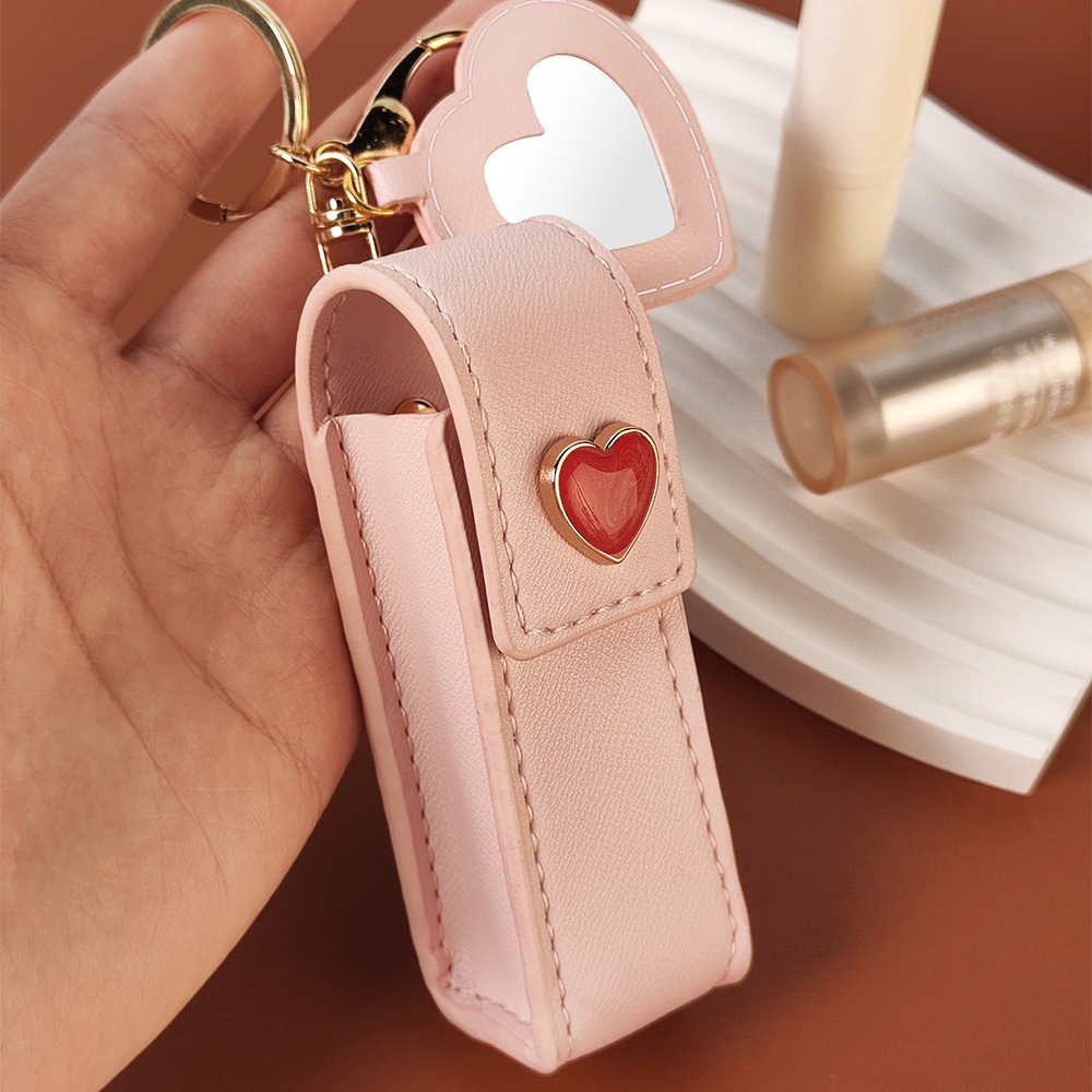 Factory PU Love Lipstick Bag Fashion Women Keychain Pendant Leather Accessories Mini Makeup Storage Bag Small Gift