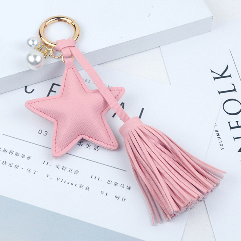 Customized Leather Keychain Car Pendant Star Tassel Metal Keychain Gift Printable Logo Cultural Creative Pendant High-end Anti-lost Retro Pu Leather Keychain