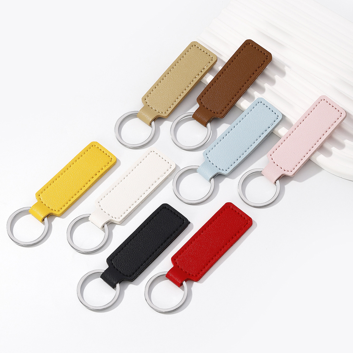 Creative PU Leather Keychain Simple Business Car Key Accessories Leather Keychain DIY Key Ring Wholesale