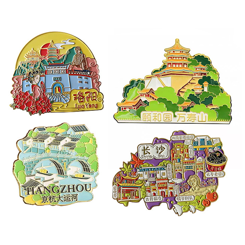 UV printed metal refrigerator stickers for scenic spots, museums, souvenirs, tourism, urban architecture, homemade, personalized creativity