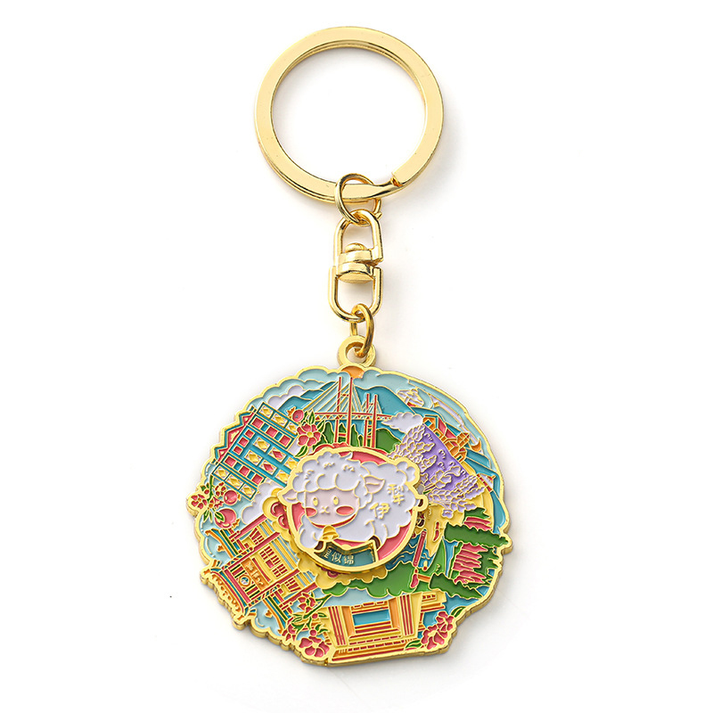 Factory customized rotating keychain metal alloy imitation enamel craftsmanship multi-color baked paint small gift customization