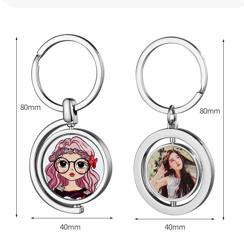 Heat transfer keychain metal rotating double-sided patch heat sublimation keychain can print photos and text