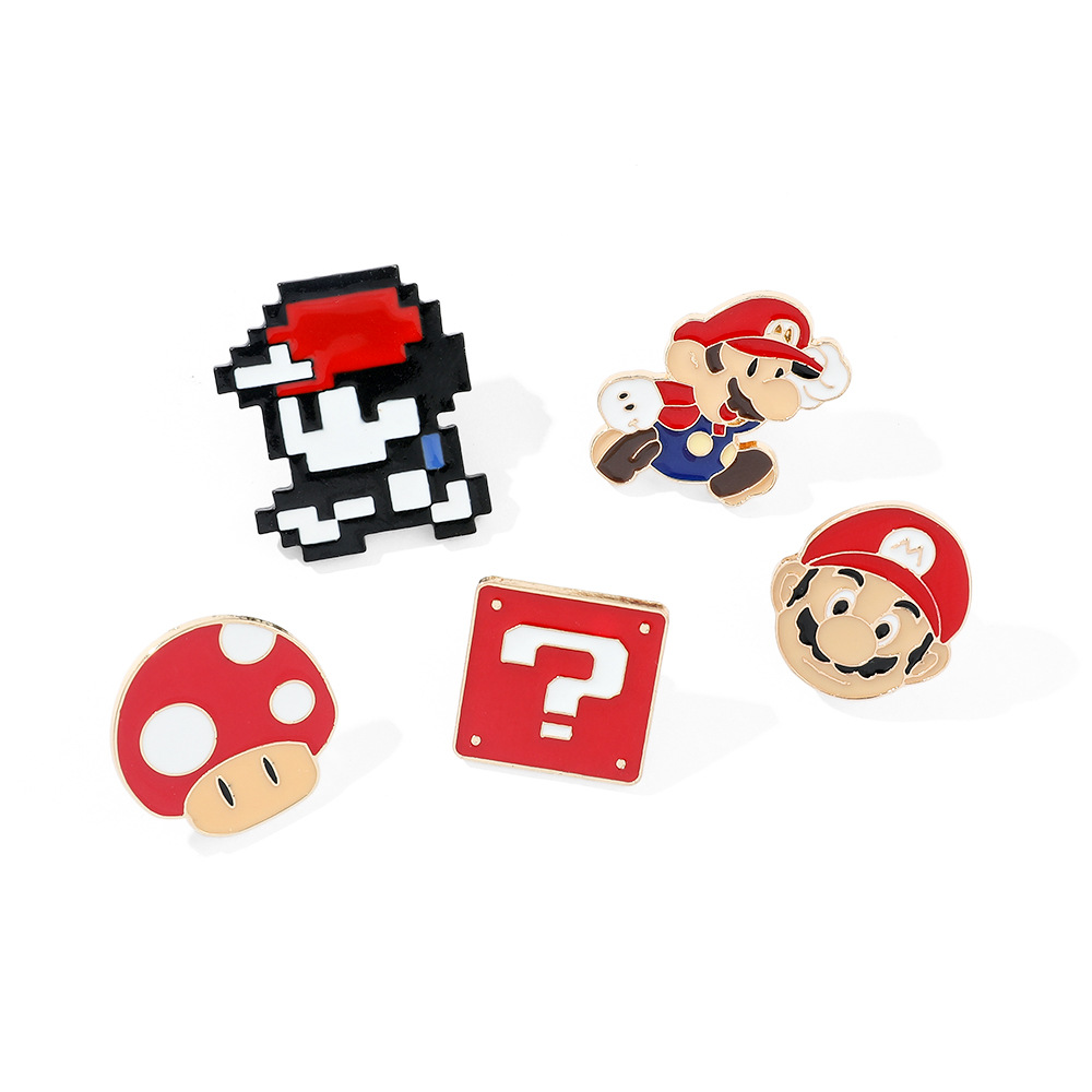 Super Mario Brooch Creative Cartoon Game Character Peripheral Metal Badge Mushroom Accessory Pin